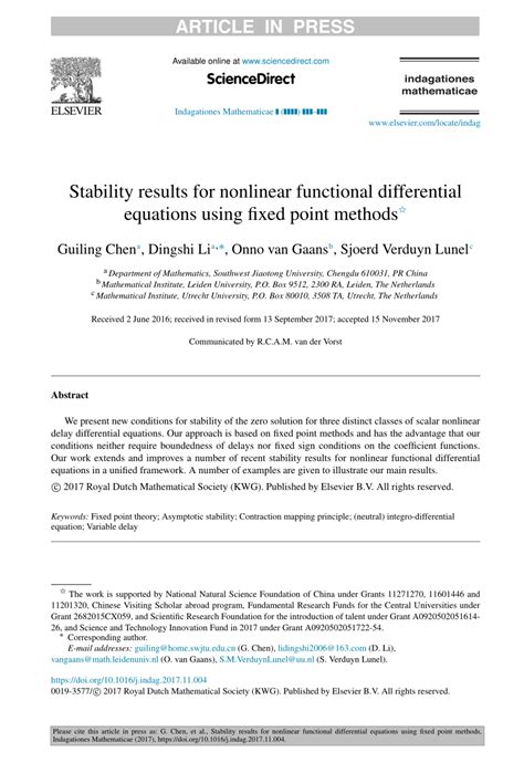 PDF Stability Results For Nonlinear Functional Differential Equations