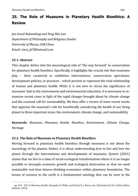 PDF The Role Of Museums In Planetary Health Bioethics A Review