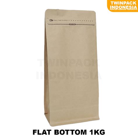 Jual Kemasan Kopi Kg Ziplock Kraft Paper Flat Bottom Valve Zipper