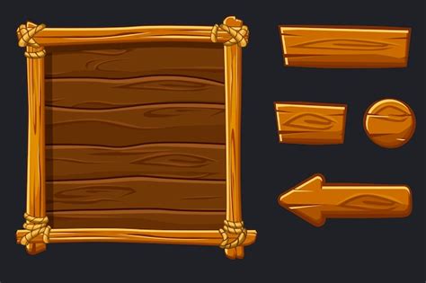 Premium Vector Set Cartoon Wood Assets Interface And Buttons For Ui Game