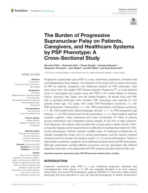 Pdf The Burden Of Progressive Supranuclear Palsy On Patients Caregivers And Healthcare