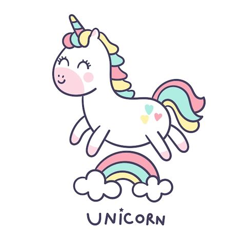 Lindo Unicornio Vector Dibujado A Mano Estilo Vector Premium