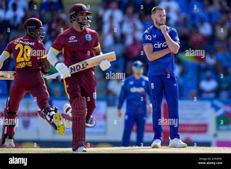 Englands Gus Atkinson Watches As West Indies Brandon King Scores Runs