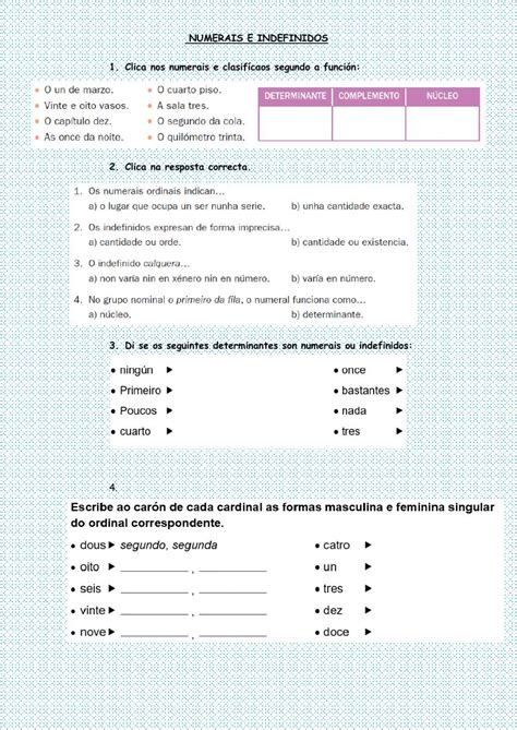 Ejercicio Interactivo De Numerais E Indefinidos Ejercicios