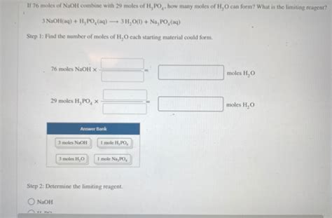 Solved If 76 Moles Of NaOH Combine With 29 Moles Of H PO Chegg