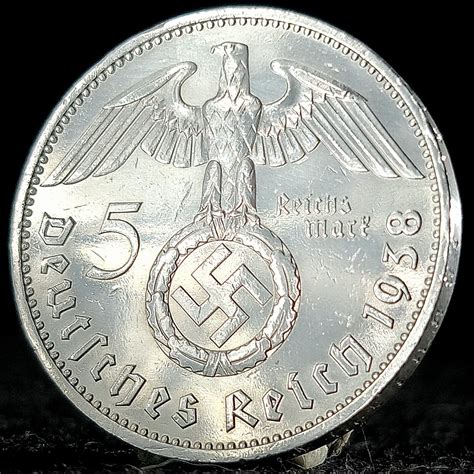 Nazi Germany Beautiful Genuine Ww2 Third Reich 5 Reichsmark 90