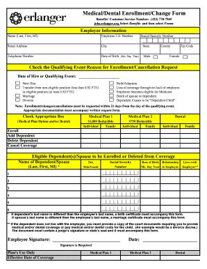 Fillable Online Medical Dental Enrollment Change Form Erlanger Health