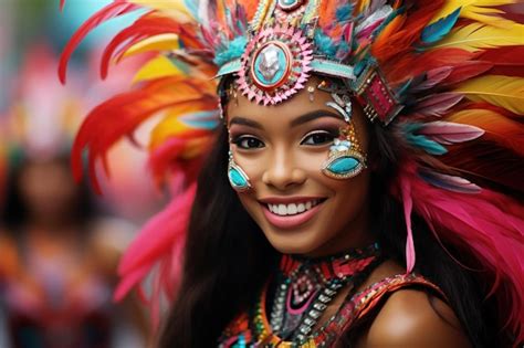 Premium Photo Beautiful Brazilian Woman Dressed In Carnival Clothes Dancing Brazilian Wearing