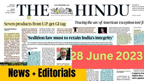 28 June 2023 The Hindu Newspaper Analysis Youtube