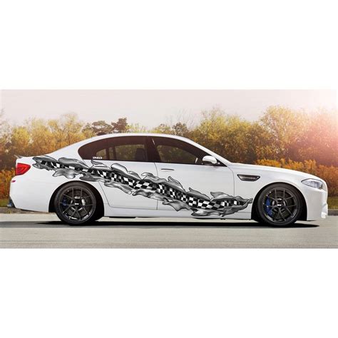 Ripped Metal Checkered Flag Car Decal 3D Checkered Flag Car Wrap