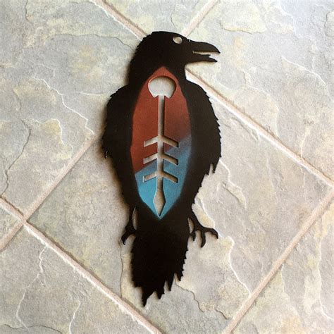 Raven Metal Wall Art Native American Design Hand Painted | Etsy