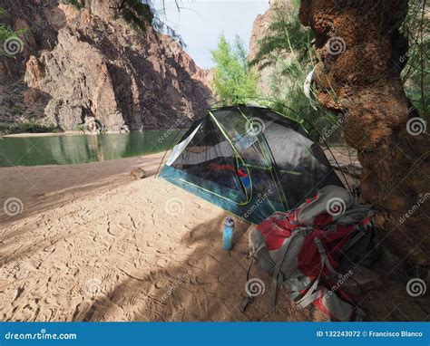 Campsite at Granite Rapids in Grand Canyon National Park. Editorial ...