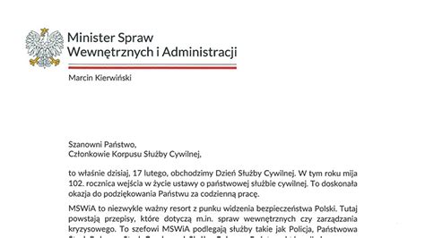 List Ministra Spraw Wewn Trznych I Administracji Do Cz Onk W Korpusu