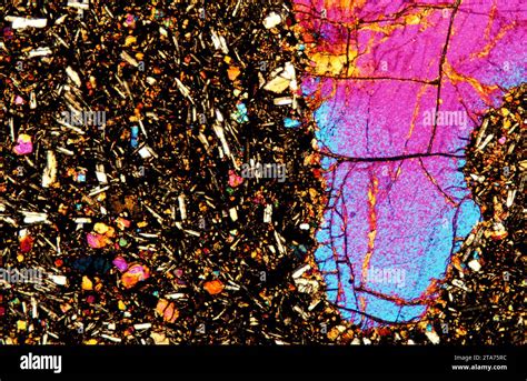 Basalt Is An Igneous Extrusive Rock At Right Large Olivine Crystal Photomicrograph Thin