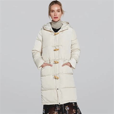 Winter Horn Buckle Parkas Women Coat 2018 Cotton Padded Jacket X Long