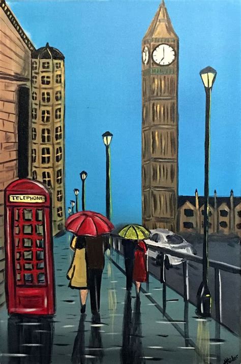 Romance In London Acrylic Painting By Aisha Haider London