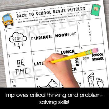 Brainteaser Rebus Puzzle Activity Back To School Edition Tpt