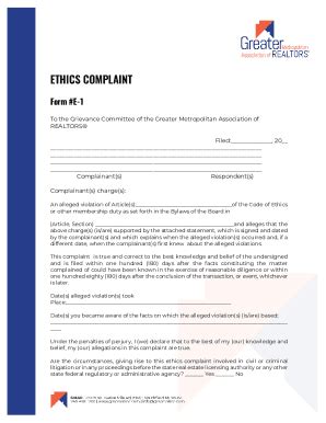 Fillable Online Ethics Complaint Form E 1 Greater Capital Area