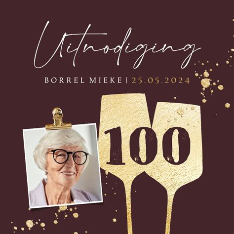 Uitnodiging Borrel 100jaar Wijnglazen Spetters Kaartje2go