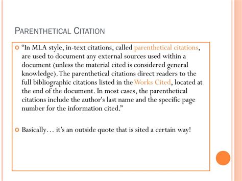 Ppt Mla Parenthetical Citation And Works Cited Powerpoint