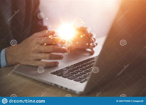 Businessman Holding A Light Bulb Digital Technology Imagine An Idea