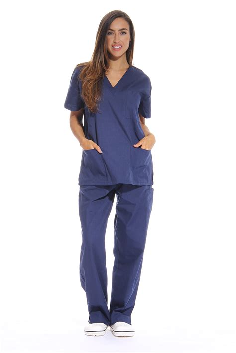 Just Love Womens Medical Scrubs Six Pocket Set With Comfortable V Neck And Cargo Pant Navy