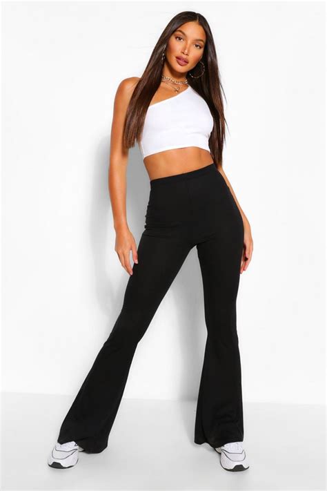 Tall Soft Rib Flared Trousers Boohoo