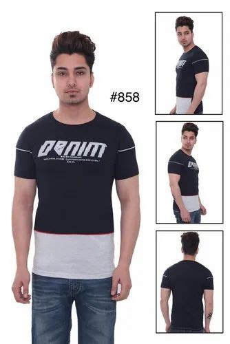 Black Half Sleeve Men Cotton T Shirt Neck Type Round Size Large At