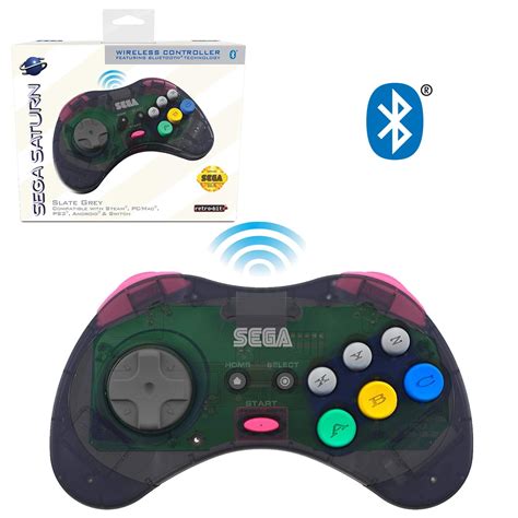 Retro Bit Sega Saturn 8 Button Bluetooth Controller Slate Gray