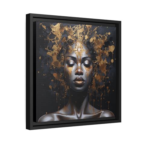 African Woman Wall Art Canvas Black And Gold Print Wood Framed Large