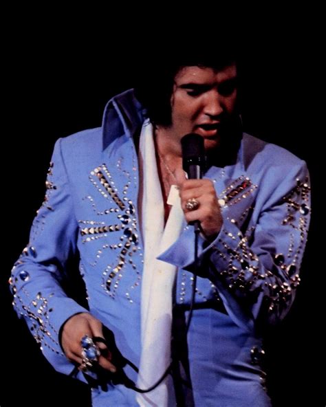 Elvis On Stage In The Blue Aztec Star Jumpsuit Sometime In 1972 Elvis Presley Elvis Elvis