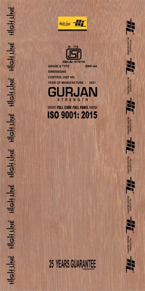 High Line Gurjan Waterproof Plywood Board Thickness Mm Size