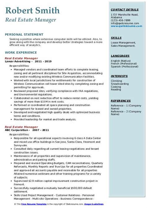 10 Real Estate Manager Resume Samples And Templates For 2025