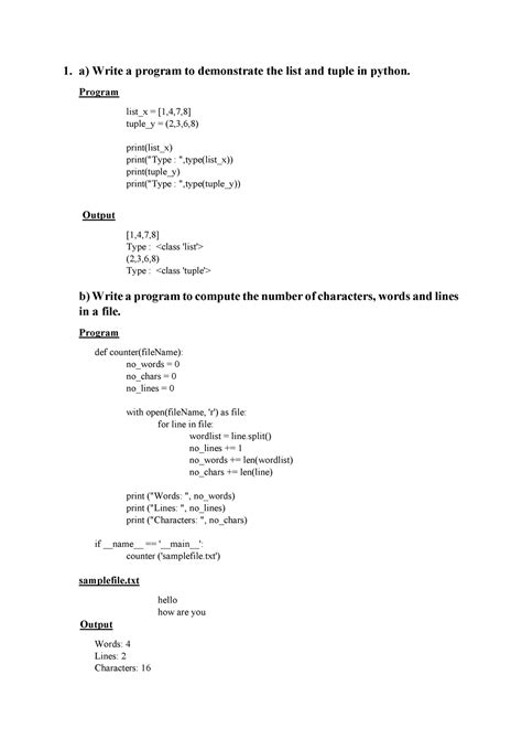 Python Assignment Semester Work Done 1 A Write A Program To Demonstrate The List And Tuple