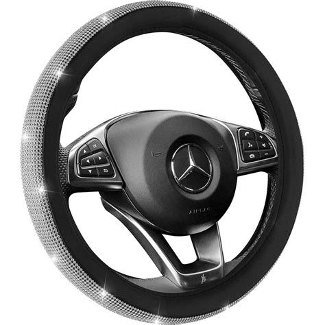 Zone Tech 12v Car Heated Steering Wheel Cover With Bling Black And