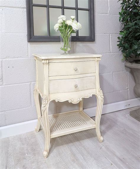 French Style Ivory Bedside Table With Rattan French Furniture Bedroom