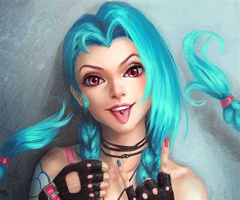 Hd Wallpaper Teal Haired Girl Anime Character Jinx League Of Legends