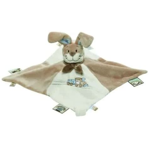 Doudou Semi Plat Carr Lapin Oscar Beige Cr Me Bleu Train Noukie S