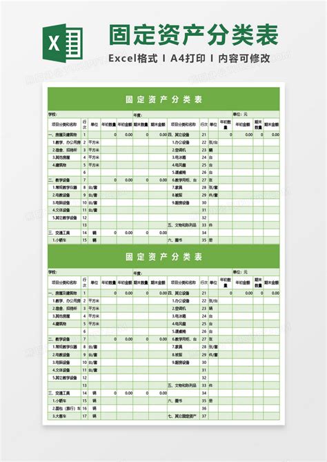 固定资产分类表excel模板下载熊猫办公