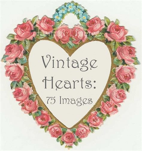 75 Victorian Hearts Vintage Valentines Digital Ephemera Antique