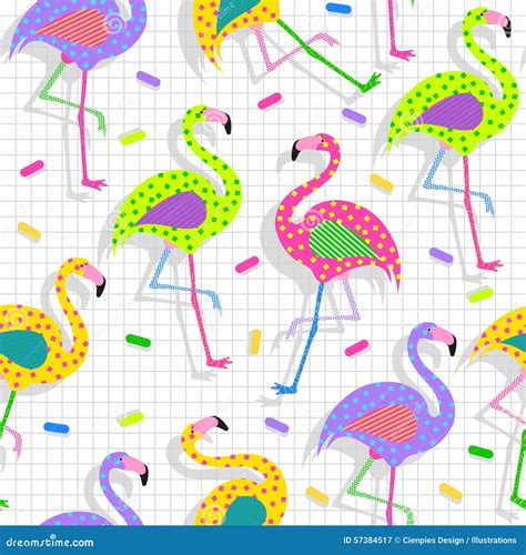 Fundo Retro Do Teste Padrão Do Flamingo 80s Ilustração do Vetor