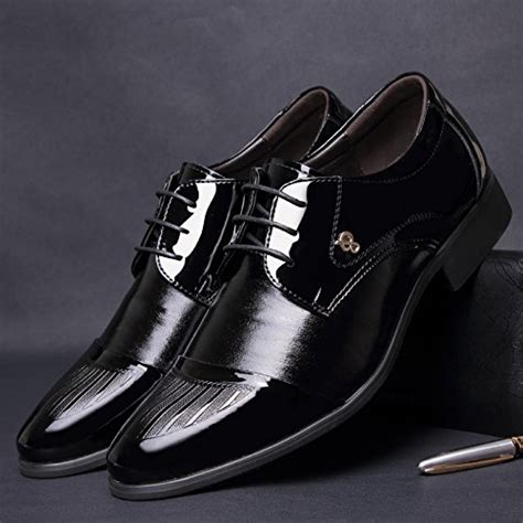 Yangxiejiang Mens Patent Leather Tuxedo Dress Shoes Lace Up Pointed Toe Oxfords 1877 Black 105d