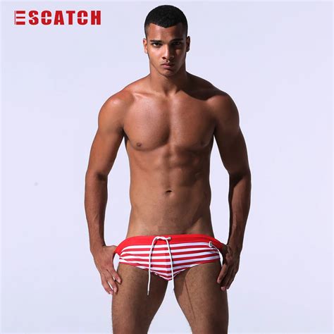 Men Classic Striped Bikini Swimwear Swimsuits Mens Swim Briefs Male