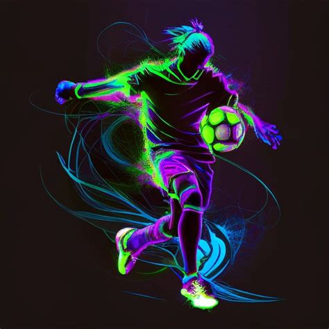 A Man Kicking A Soccer Ball On Top Of A Green And Blue Field With Neon