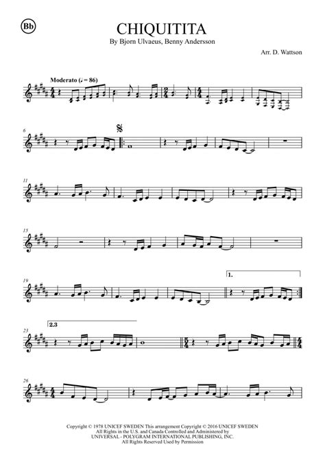 Chiquitita Arr Douglas Wattson By ABBA Sheet Music For Clarinet Solo