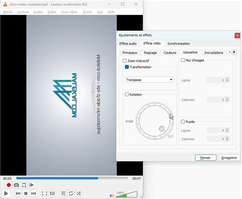 VLC faire pivoter une vidéo rotation malekal