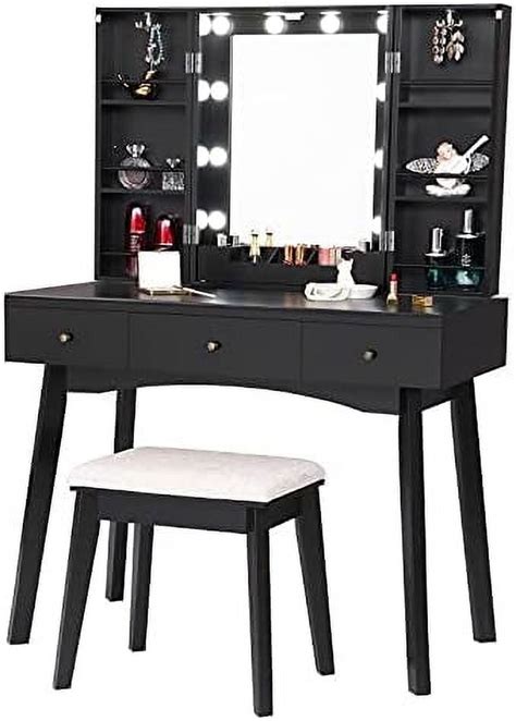 Llbiulife Vanity Desk With Lighted Mirror Makeup Vanity With Lights White Vanity Set With 10 Led