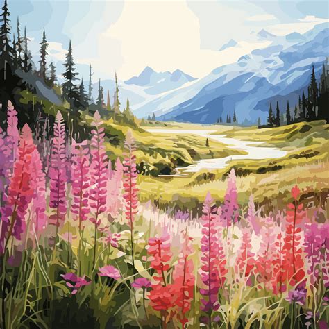 Alaska Fireweed Landscape Watercolor Mountain Vista Art Nature Inspired