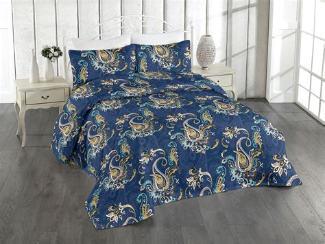 Ambesonne Paisley Themed Quilted Bedspread Set Pcs Eastern Floral