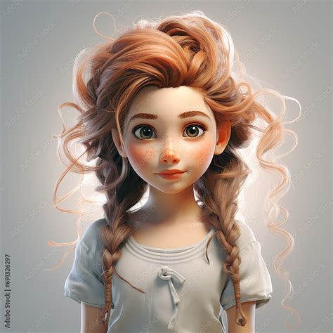 3d Cartoon Illustration Of A Cute Young Girl With Big Eyes And Long